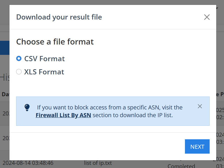 Choose file download format