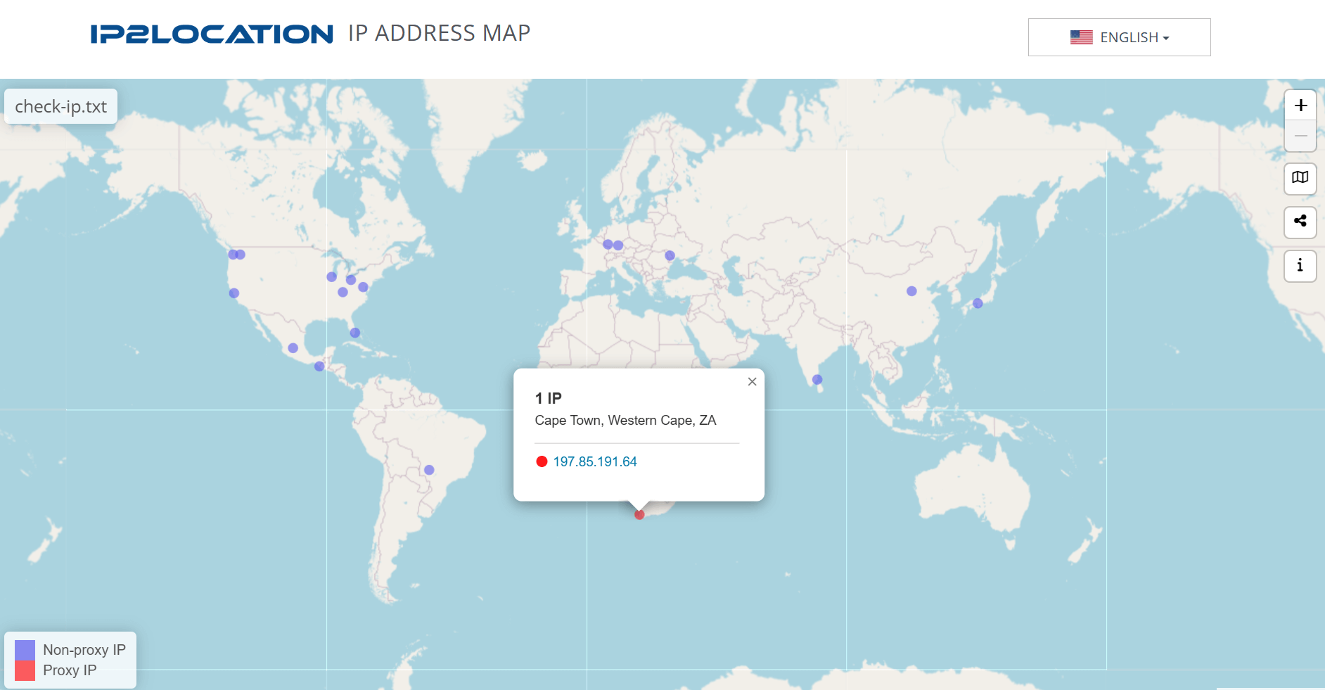 IP result on IP Address Map