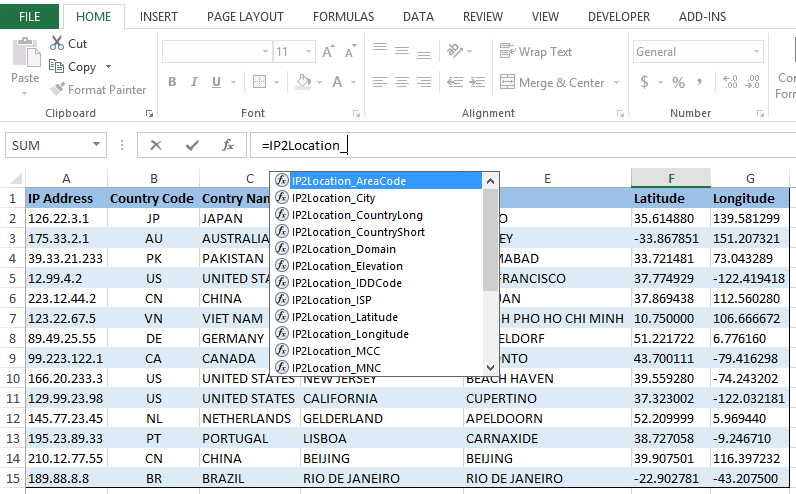 Excel Add In Ip2location