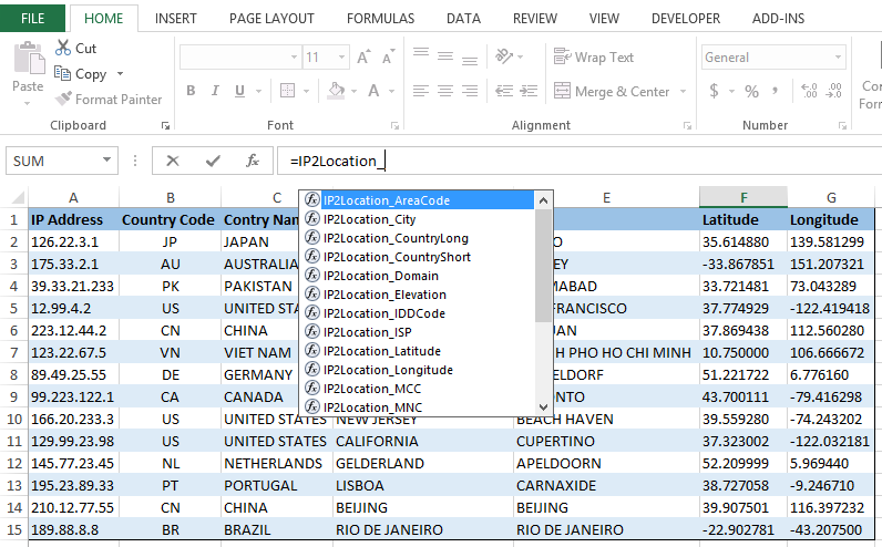 ip address excel format cell