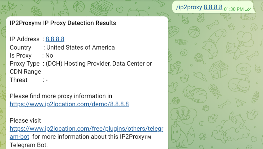 IP2Proxy Telegram Result